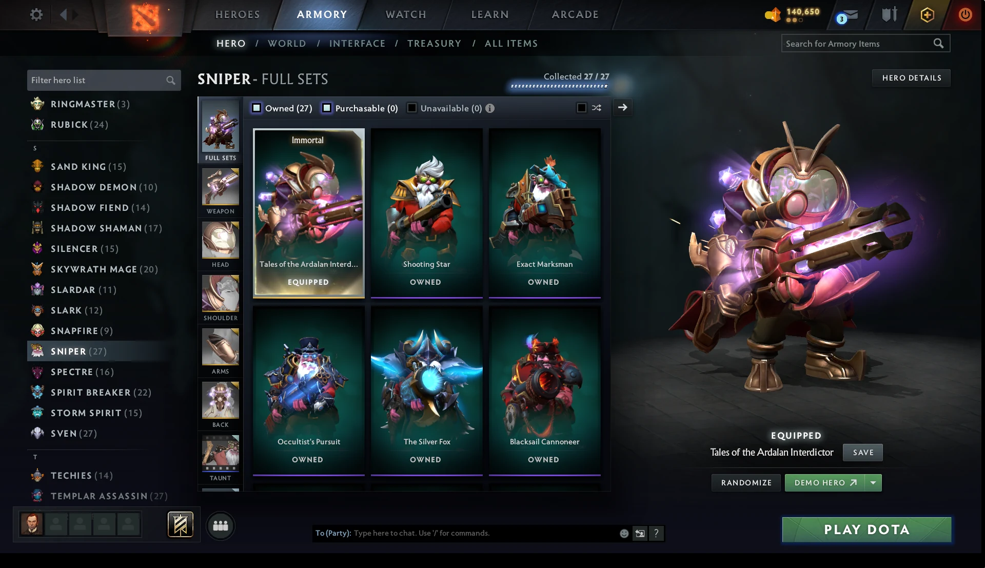 Sniper wearing the mechanical Tales of the Ardalan Interdictor Immortal set