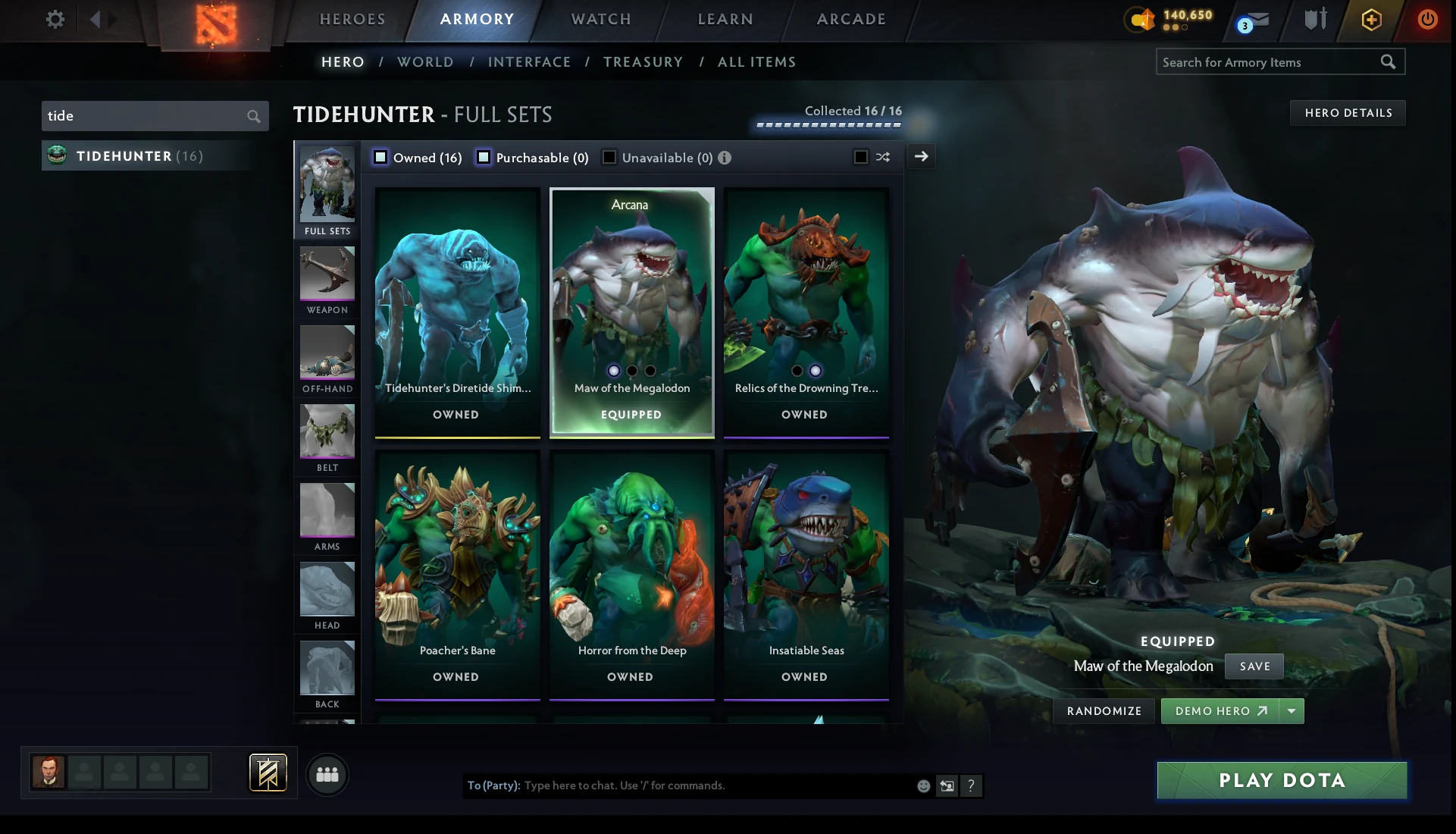 Tidehunter’s unlocked sets with the shark-shaped Maw of the Megalodon Arcana equipped